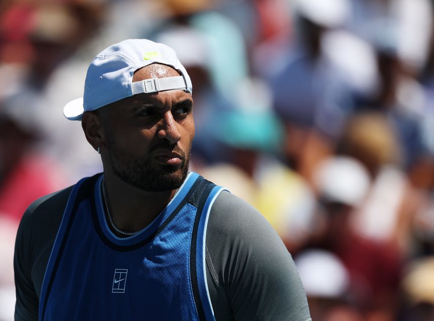 Nick Kyrgios looks on against Karen Khachanov during the Miami Open on March 21.