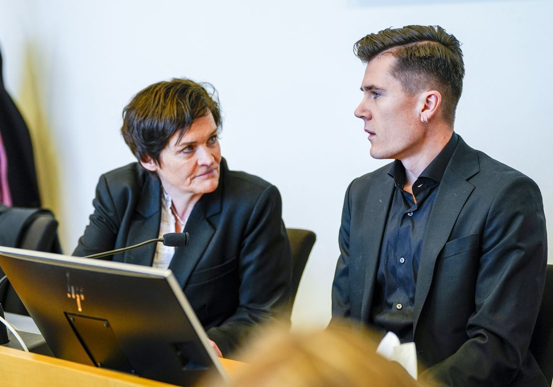 Jakob Ingebrigtsen speaks with his attorney at South Rogaland District Court in March.