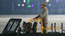 Myanmar's military chief Min Aung Hlaing arrives to deliver a speech during a ceremony to mark the country's Armed Forces Day in Naypyidaw on March 27, 2025. Myanmar's junta chief insisted on March 27 that a planned election will go ahead despite the country's spiralling civil war, in a speech to thousands of soldiers and dignitaries at the annual Armed Forces Day parade. (Photo by AFP) (Photo by STR/AFP via Getty Images)          