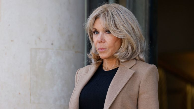 Brigitte Macron, the wife of France's President Emmanuel Macron, looks on as she waits to greet the First Lady of Brazil Rosangela Lula da Silva (not pictured), to the Elysee Palace, in Paris, on March 27, 2025. (Photo by Ludovic MARIN / AFP) (Photo by LUDOVIC MARIN/AFP via Getty Images)