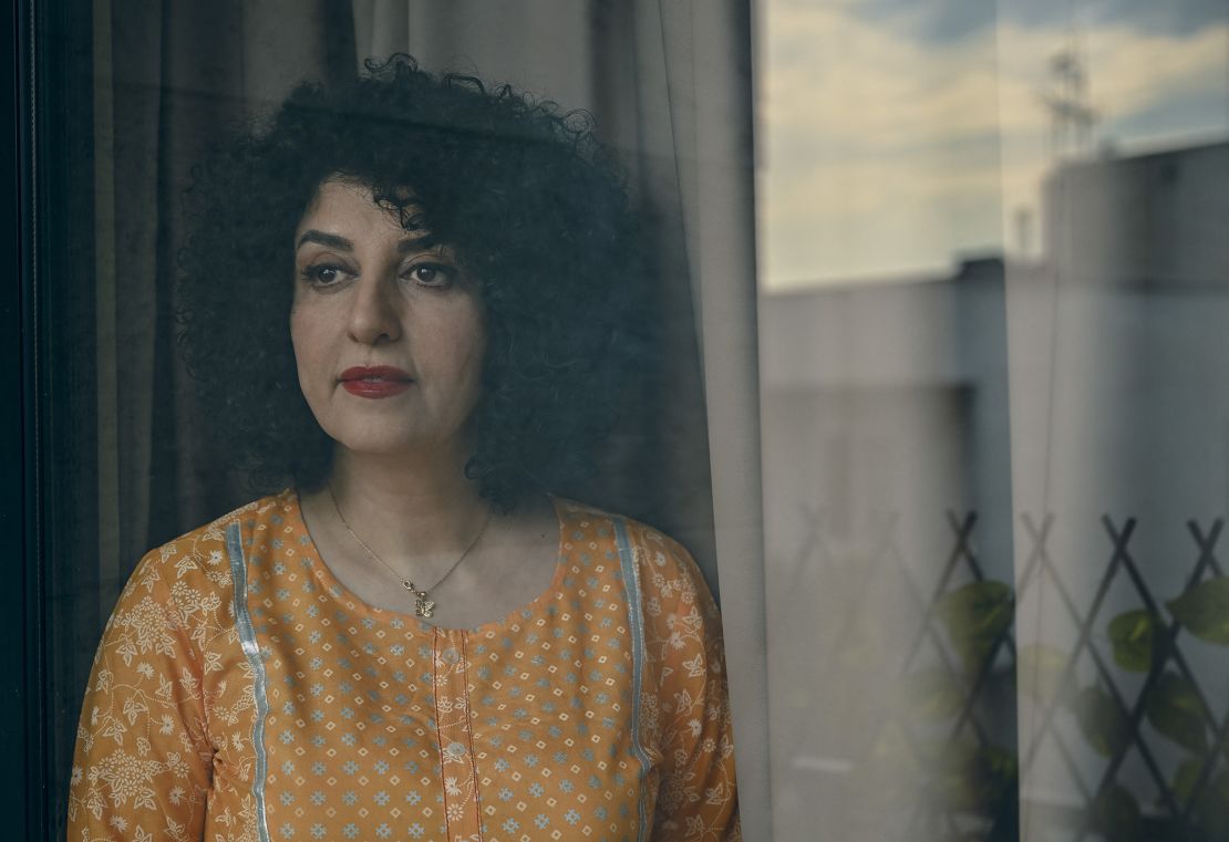 A portrait of Narju Mohammadi, an Iranian human rights activist and Nobel Peace Prize winner, in Tehran, Iran, on February 5, 2025, during medical care from prison.
