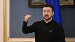 Ukrainian President Volodymyr Zelensky during his press conference in Kyiv on March 28, 2025.