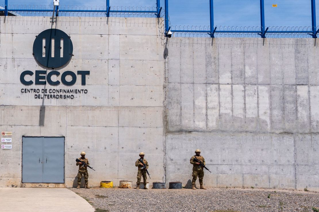 The exterior of the Terrorist Confinement Center as Department of Homeland Security Secretary Kristi Noem arrives on March 26, 2025 in Tecoluca, El Salvador.