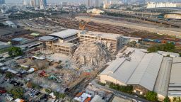 This aerial photograph shows the site of an under-construction building collapse in Bangkok on March 29, 2025, a day after an earthquake struck central Myanmar and Thailand. Rescuers dug through the rubble of collapsed buildings on March 29 in a desperate search for survivors after a huge earthquake hit Myanmar and Thailand, killing more than 150 people. (Photo by AFP) (Photo by STR/AFP via Getty Images)          