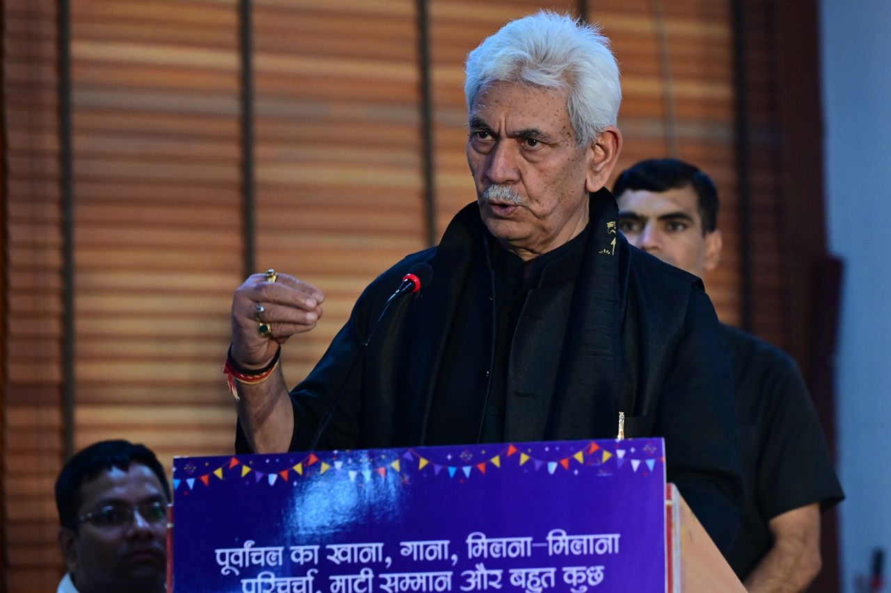 Lieutenant Governor for Jammu and Kashmir Manoj Sinha speaks during an event in New Delhi, India on March 29.