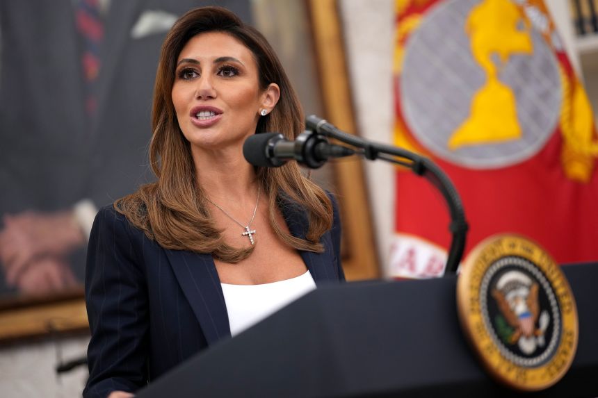 Alina Habba delivers remarks before being sworn in as the interim US Attorney for New Jersey in the Oval Office of the White House on March 28, 2025.