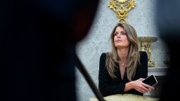 Lindsey Halligan stands in the Oval Office during an executive order signing on March 31.