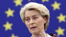 European Commission President Ursula von der Leyen speaks at a European Council meeting on March 20, 2025 in Strasbourg, eastern France.