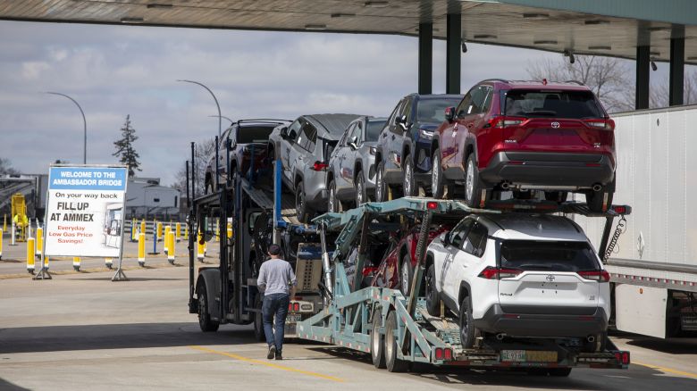 WINDSOR, CANADA - APRIL 1: A car hauler truck gasses up before making its way to the Ambassador Bridge to cross into the United States at Detroit on April 1, 2025 in Windsor, Canada. U.S. President Donald Trump has been referring to tomorrow, April 2, as "Liberation Day", when his istration will begin implementing sweeping new tariffs on goods imported into the United States from other countries. (Photo by Bill Pugliano/Getty Images)