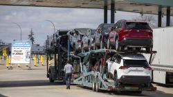 WINDSOR, CANADA - APRIL 1: A car hauler truck gasses up before making its way to the Ambassador Bridge to cross into the United States at Detroit on April 1, 2025 in Windsor, Canada. U.S. President Donald Trump has been referring to tomorrow, April 2, as "Liberation Day", when his istration will begin implementing sweeping new tariffs on goods imported into the United States from other countries. (Photo by Bill Pugliano/Getty Images)