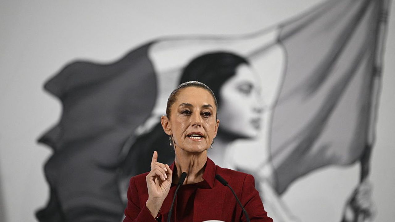 Mexico's President Claudia Sheinbaum gestures as she delivers her daily press conference at Palacio Nacional in Mexico City on April 2, 2025. (Photo by Alfredo ESTRELLA / AFP) (Photo by ALFREDO ESTRELLA/AFP via Getty Images)          