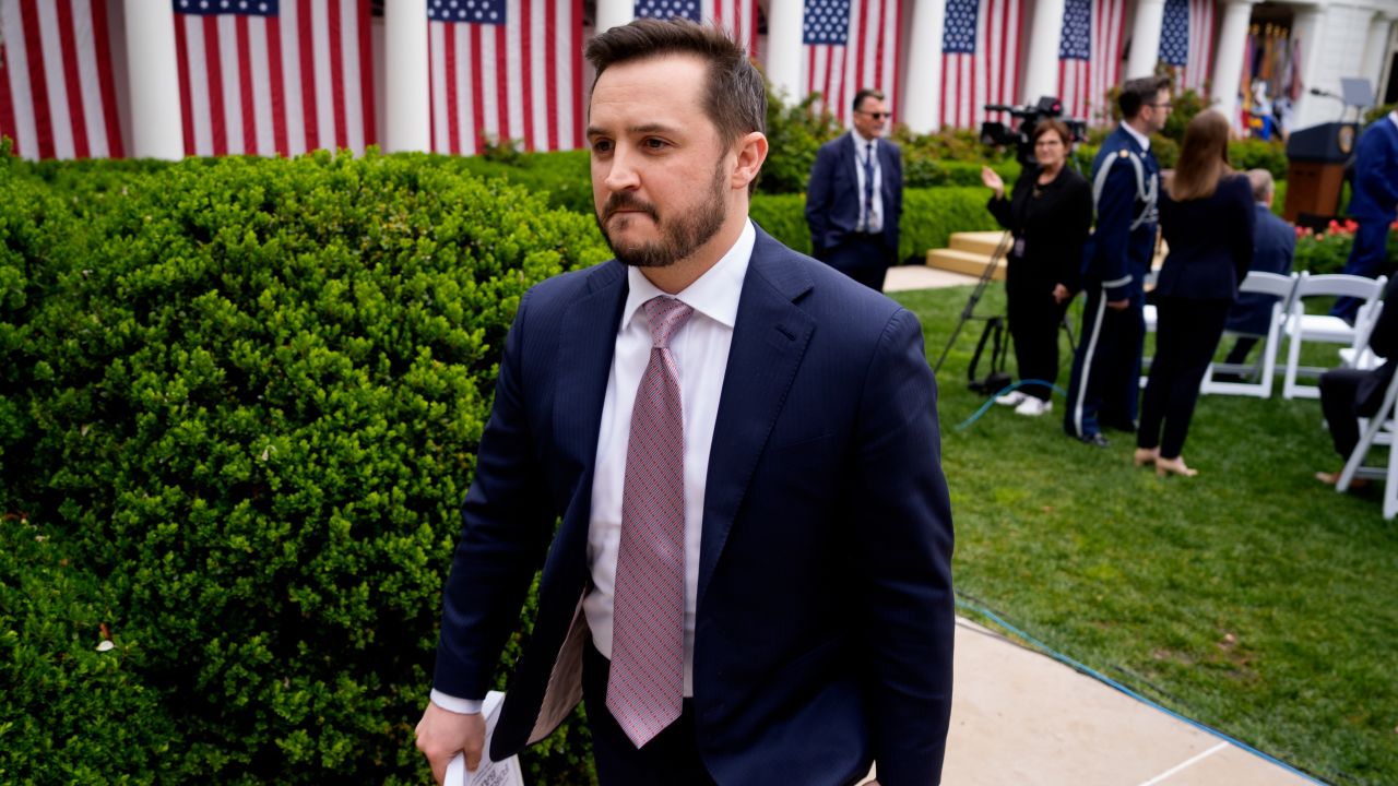 WASHINGTON, DC - APRIL 02: White House Deputy Chief of Staff Taylor Budowich arrives for a "Make America Wealthy Again" trade announcement event in the Rose Garden at the White House on April 2, 2025 in Washington, DC. Touting the event as "Liberation Day", Trump announced sweeping new tariffs targeting goods imported to the U.S. on countries including China, Japan and India. (Photo by Andrew Harnik/Getty Images)