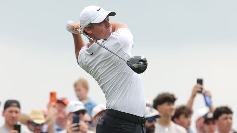 HOUSTON, TEXAS - MARCH 30: Rory McIlroy of Northern Ireland hits his tee shot on the fourth hole during the final round of the Texas Children's Houston Open 2025 at Memorial Park Golf Course on March 30, 2025 in Houston, Texas. (Photo by Jonathan Bachman/Getty Images)