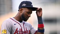 SAN DIEGO, CALIFORNIA - MARCH 30: Jurickson Profar #7 of the Atlanta Braves looks on during the first inning against the San Diego Padres at Petco Park on March 30, 2025 in San Diego, California. (Photo by Orlando Ramirez/Getty Images)