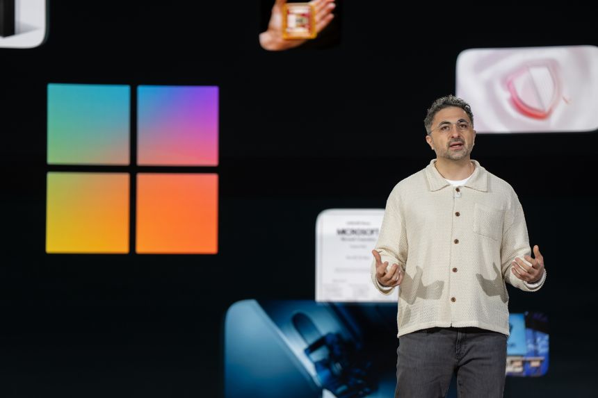 Microsoft AI CEO Mustafa Suleyman speaks during an event highlighting Microsoft Copilot, the company's AI tool, on April 4 in Redmond, Washington.