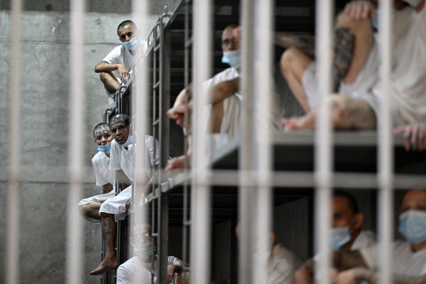 Prisoners remain in their cells at the Confinement Center for Terrorism (CECOT) in Tecolca, El Salvador, on April 4, 2025.