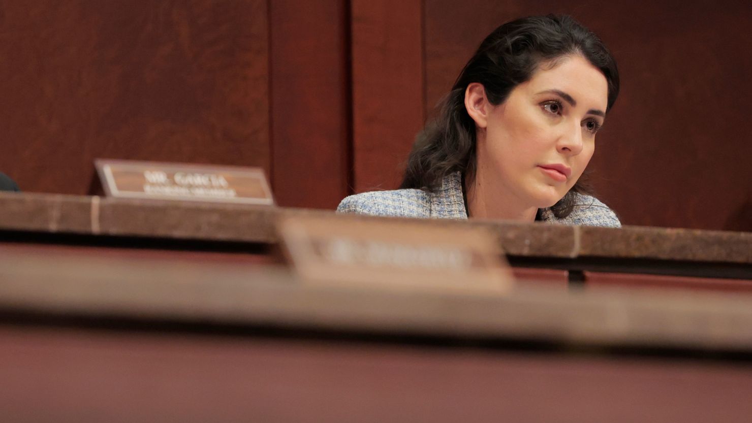 Rep. Anna Paulina Luna (R-FL) looks on during a House Oversight Subcommittee hearing at the U.S. Capitol on April 01, 2025 in Washington, DC.