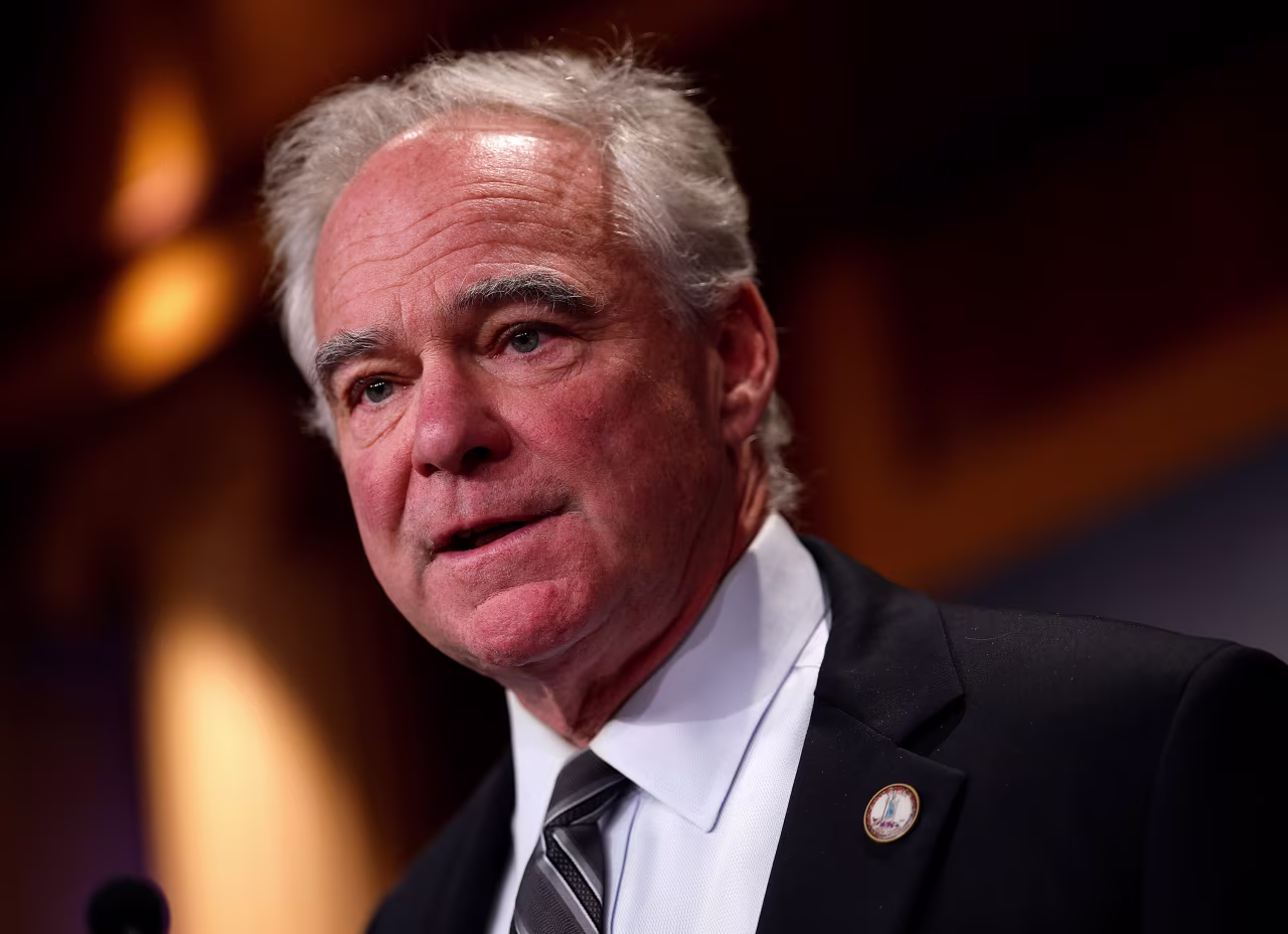 Sen. Tim Kaine speaks at a press conference in April.