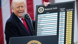 WASHINGTON, DC - APRIL 02: U.S. President Donald Trump holds up a chart while speaking during a “Make America Wealthy Again” trade announcement event in the Rose Garden at the White House on April 2, 2025 in Washington, DC. Touting the event as “Liberation Day”, Trump is expected to announce additional tariffs targeting goods imported to the U.S. (Photo by Chip Somodevilla/Getty Images)
