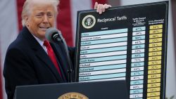 WASHINGTON, DC - APRIL 02: U.S. President Donald Trump holds up a chart of