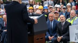Washington, DC - April 02 : Health and Human Services Secretary Robert F. Kennedy Jr., and Commerce Secretary Howard Lutnick listen as President Donald J Trump speaks before signing an executive orders on tariffs during a Make America Wealthy Again event in the Rose Garden at the White House on Wednesday, April 02, 2025 in Washington, DC. (Photo by Jabin Botsford/The Washington Post via Getty Images)
