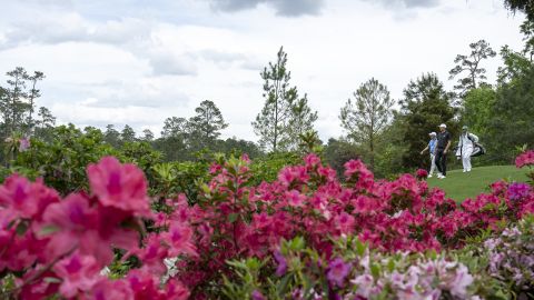Ludvig Aberg of Sweden walks past flowering azaleas on No. 6 during a practice round prior to the Masters at Augusta National Golf Club, Sunday, April 06, 2025.(Photo by Augusta National/Augusta National/Getty Images)