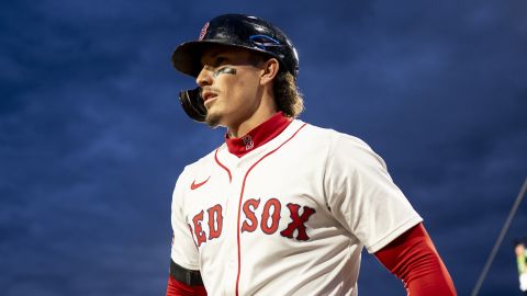 BOSTON, MASSACHUSETTS - APRIL 06: Jarren Duran #16 of the Boston Red Sox walks up to bat during the first inning of game two of a doubleheader against the St. Louis Cardinals on April 6, 2025 at Fenway Park in Boston, Massachusetts. (Photo by Maddie Malhotra/Boston Red Sox/Getty Images)