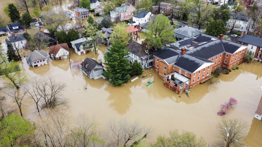 Days of heavy rain caused severe flooding in Frankfort, Kentucky, in April.