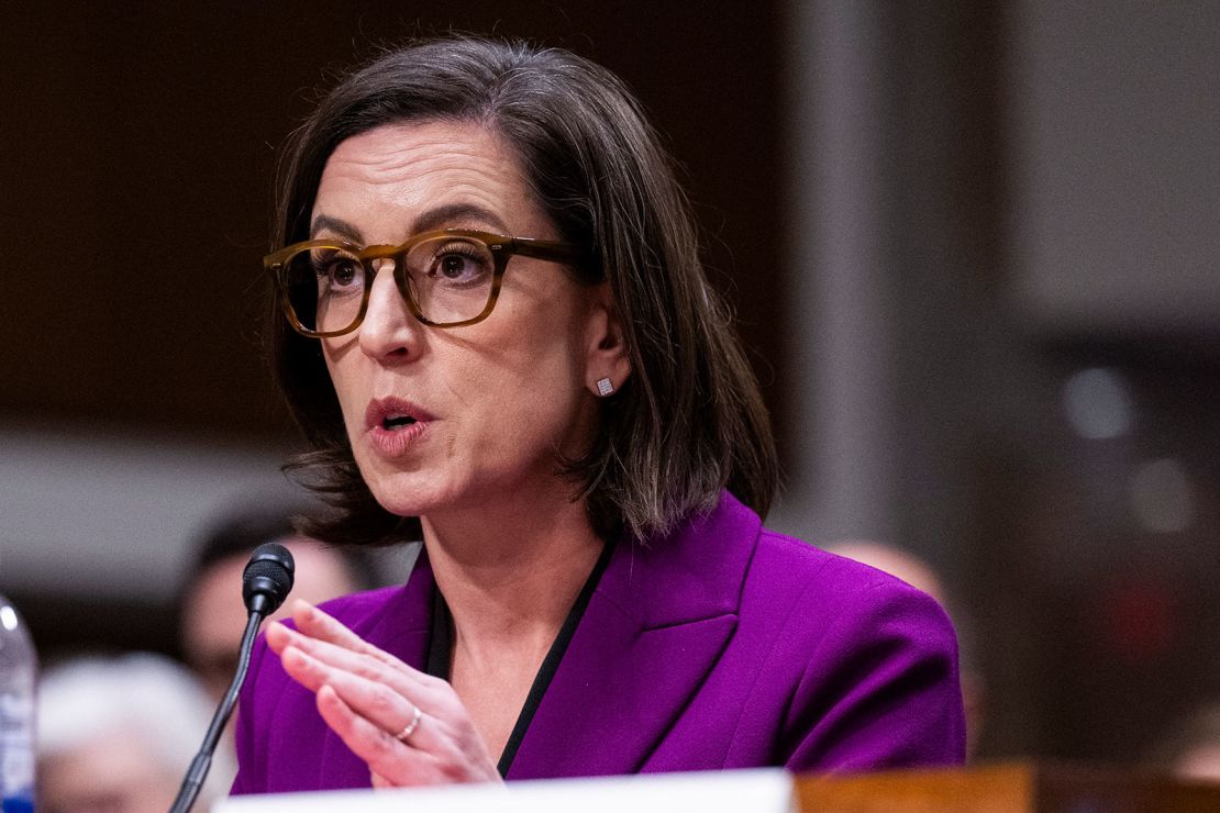 Liz Oyer, a former Justice Department attorney, speaks during the US House and Senate Judiciary Committees' hearing on