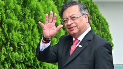 Colombia's President Gustavo Petro waves on arrival at the IX Latin American and Caribbean States (CELAC) Summit, at the Central Bank of Honduras (BCH) in Tegucigalpa on April 9, 2025. A dozen Latin American and Caribbean presidents, including those of Brazil, Colombia, and Mexico, will meet during the 33-nation CELAC summit, in the midst of US President Donald Trump's trade war. (Photo by Orlando SIERRA / AFP) (Photo by ORLANDO SIERRA/AFP via Getty Images)