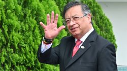 Colombia's President Gustavo Petro waves on arrival at the IX Latin American and Caribbean States (CELAC) Summit, at the Central Bank of Honduras (BCH) in Tegucigalpa on April 9, 2025. A dozen Latin American and Caribbean presidents, including those of Brazil, Colombia, and Mexico, will meet during the 33-nation CELAC summit, in the midst of US President Donald Trump's trade war. (Photo by Orlando SIERRA / AFP) (Photo by ORLANDO SIERRA/AFP via Getty Images)          