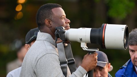 AUGUSTA, GEORGIA - APRIL 10: Ken Griffey Jr., american baseball player, stands with a camera near the first tee box during the first round of Masters Tournament at Augusta National Golf Club on April 10, 2025 in Augusta, Georgia. (Photo by Ben Jared/PGA TOUR via Getty Images)