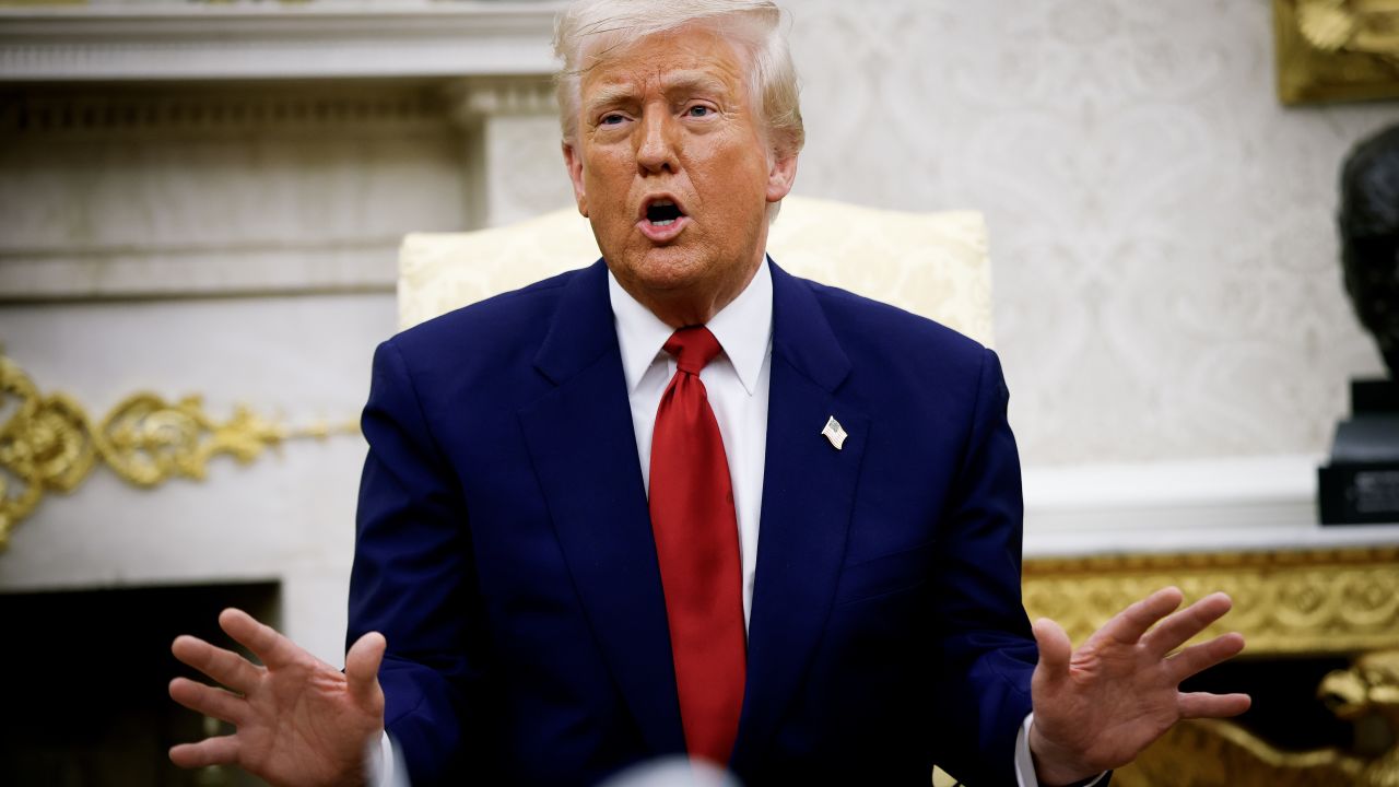 WASHINGTON, DC - APRIL 07: U.S. President Donald Trump speaks during a meeting with Israeli Prime Minister Benjamin Netanyahu in the Oval Office of the White House on April 7, 2025 in Washington, DC. President Trump is meeting with Netanyahu to discuss ongoing efforts to release Israeli hostages from Gaza and newly imposed U.S. tariffs. (Photo by Kevin Dietsch/Getty Images)