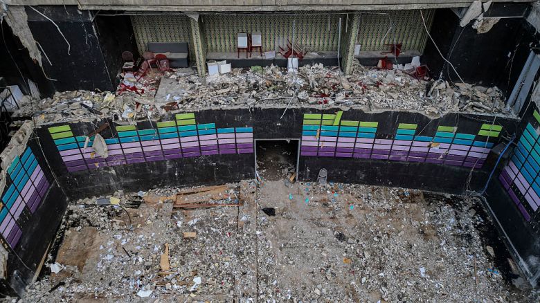 This aerial view shows the cleaned area of the roof collapse at the Jet Set nightclub in Santo Domingo on April 11, 2025. Grief-stricken Dominicans began holding funerals for loved ones who were among at least 220 people killed in a nightclub rooftop collapse, even as dozens remained uned for. (Photo by MARTIN BERNETTI / AFP) (Photo by MARTIN BERNETTI/AFP via Getty Images)          