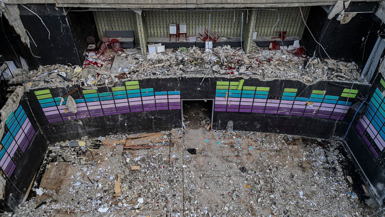 This aerial view shows the cleaned area of the roof collapse at the Jet Set nightclub in Santo Domingo on April 11, 2025. Grief-stricken Dominicans began holding funerals for loved ones who were among at least 220 people killed in a nightclub rooftop collapse, even as dozens remained uned for. (Photo by MARTIN BERNETTI / AFP) (Photo by MARTIN BERNETTI/AFP via Getty Images)          