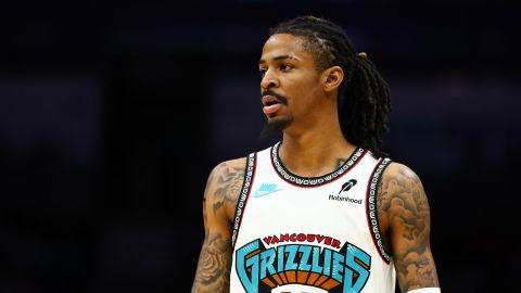 Ja Morant of the Memphis Grizzlies during a game against the Charlotte Hornets in Charlotte, North Carolina, on April 8, 2025.
