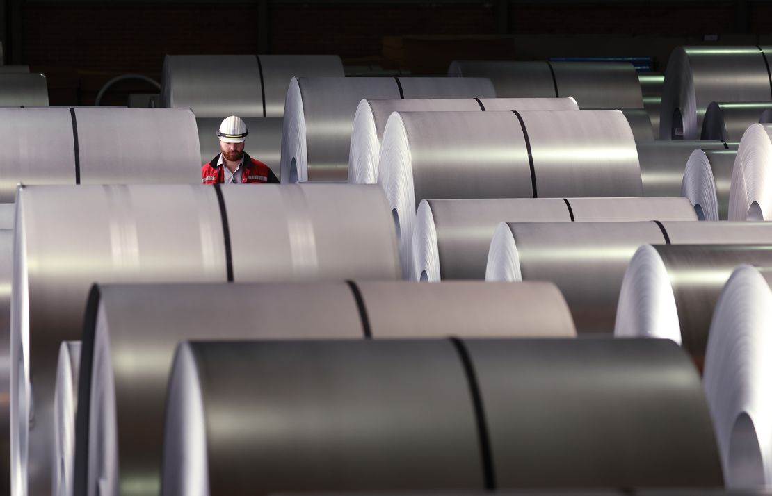 A worker at a steel plant in Duisburg, Germany.