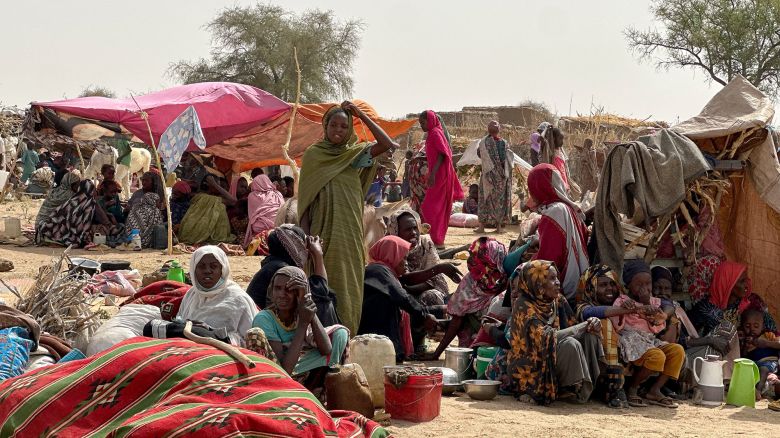 People who fled the Zamzam camp for the internally displaced after it fell under RSF control, rest in a makeshift encampment in an open field near the town of Tawila in war-torn Sudan's western Darfur region on April 13, 2025. Sudan's paramilitary Rapid Support Forces (RSF) announced on April 13 that it had taken control of the famine-hit Zamzam camp, home to over 500,000 refugees according to the United Nations,  after two days of heavy shelling and gunfire, amid its ongoing war with the country's army and affiliated forces. (Photo by AFP) (Photo by -/AFP via Getty Images)          
