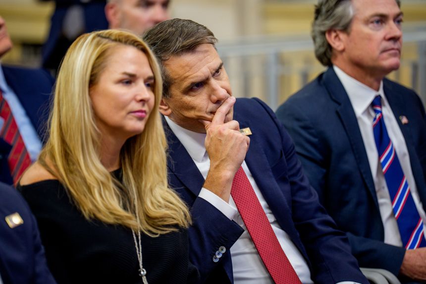 US Deputy Attorney General Todd Blanche looks on before President Donald Trump takes the stage to speak at the Justice Department on March 14, 2025, in Washington, DC.