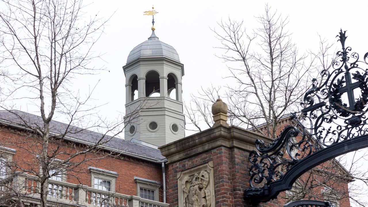 A tower on one of the Harvard University buildings in Cambridge, Massachusetts, on April 15, 2025.