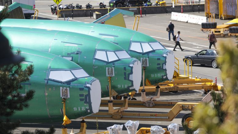 Boeing 737 Max aircraft fuselages are pictured at the company's Renton factory in Renton, Washington.