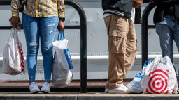 Shoppers in San Francisco on April 15. The US consumer is clearly feeling uneasy in the current economic environment, but it’s unclear how that will translate into spending.