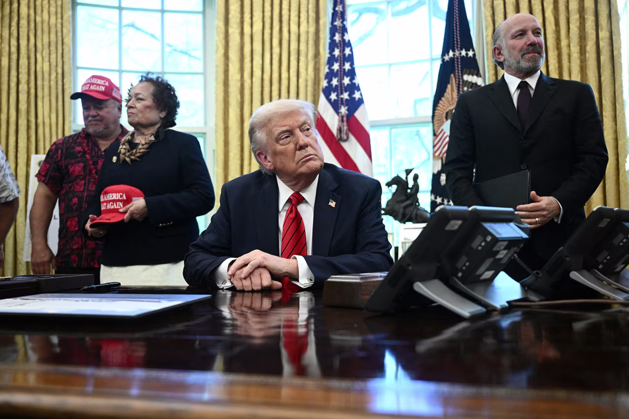 President Donald Trump speaks in the Oval Office of the White House in Washington, DC, on Thursday.