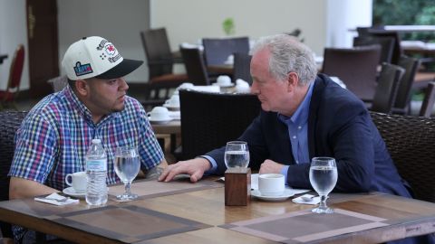 SAN SALVADOR, EL SALVADOR - APRIL 17: (EDITOR'S NOTE: This Handout image was provided by a third-party organization and may not adhere to Getty Images' editorial policy.)  In this handout provided by Sen. Van Hollen's Office, U.S. Sen. Chris Van Hollen (D-MD) meets with Kilmar Armando Abrego Garcia (L) at an undisclosed location on April 17, 2025 in San Salvador, El Salvador. Abrego Garcia, a Maryland resident, was illegally deported by the Trump istration and has been held in prison in El Salvador since March 15.  (Photo by Sen. Van Hollen's Office via Getty Images)