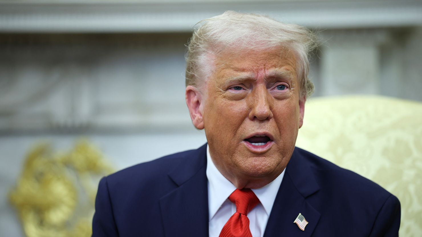 President Donald Trump in the Oval Office of the White House on April 14, 2025, in Washington, DC.