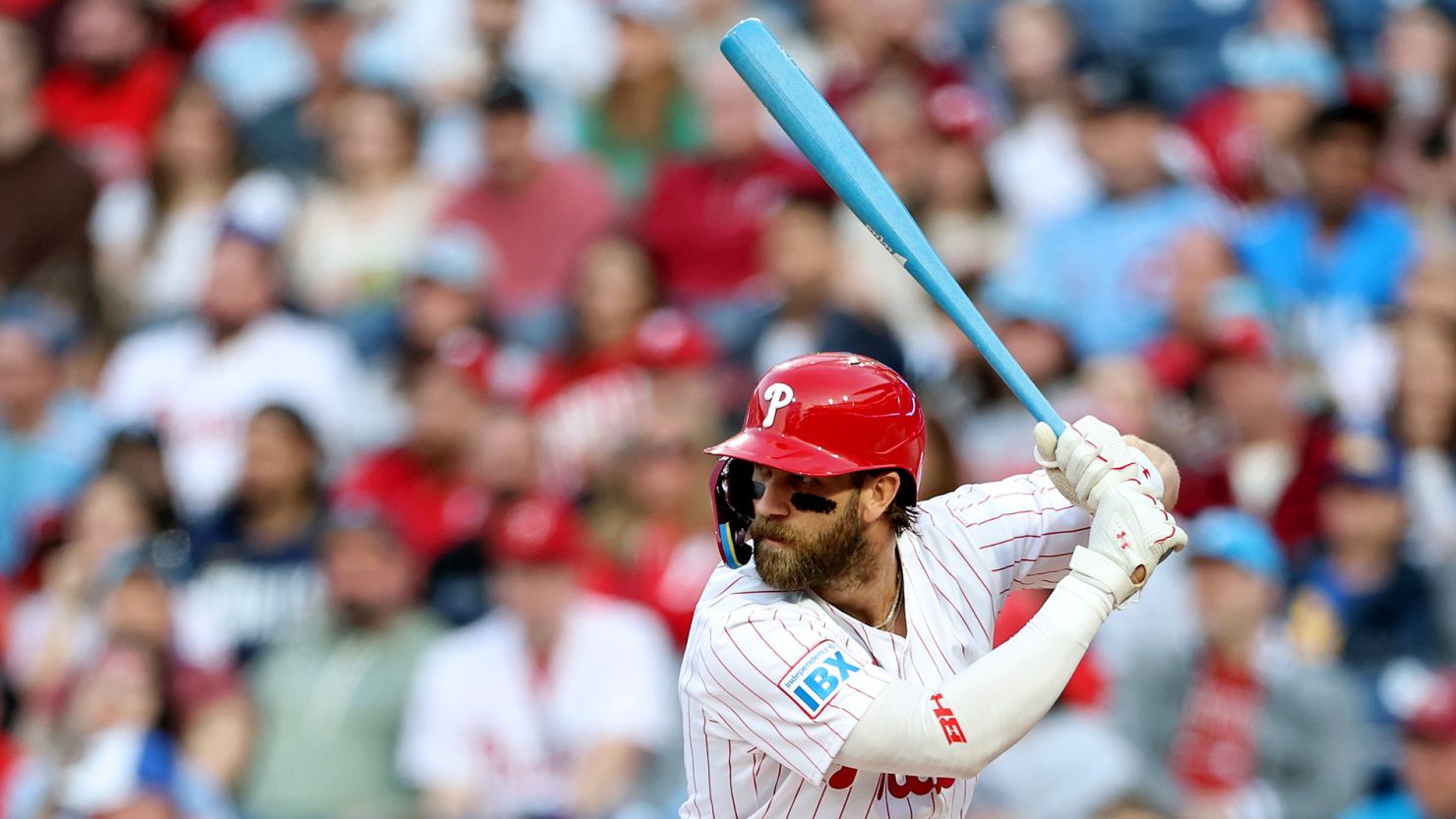Philadelphia Phillies star Bryce Harper had the gender of his fourth child revealed in the form of a blue baseball bat on Monday.