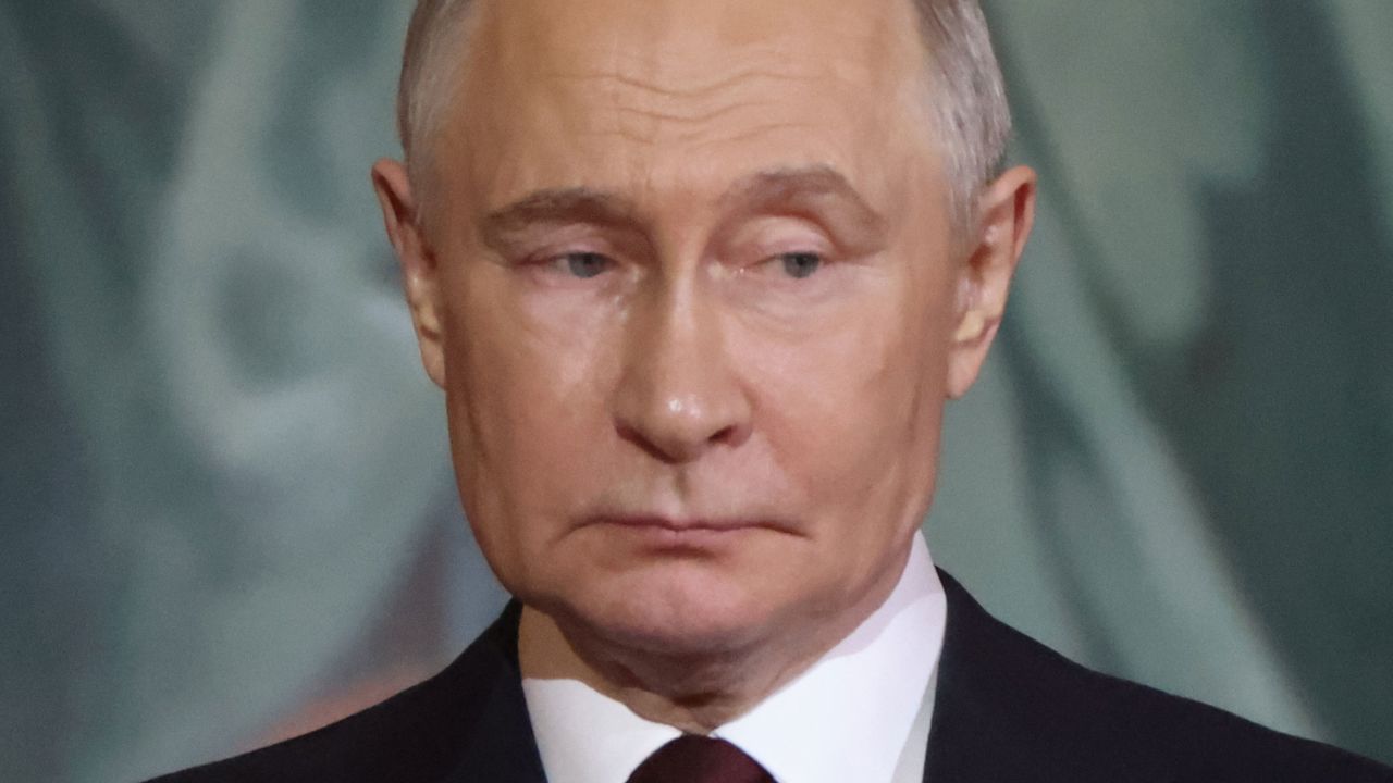 Russian President Vladimir Putin crosses himself during the celebration of the Orthodox Easter at the Christ The Saviour Cathedral in Moscow, Russia, on April 20, 2025. President Putin announced and Easter truce in the conflict in Ukraine to begin on 6pm local time and run untill midnight on April 21.