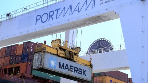 MIAMI, FLORIDA - APRIL 15: Shipping containers are offloaded from a cargo ship at PortMiami on April 15, 2025 in Miami, Florida. U.S. President Donald Trump is reportedly considering at least 15 trade deals as countries react to his implementation of wide-ranging tariffs. (Photo by Joe Raedle/Getty Images)