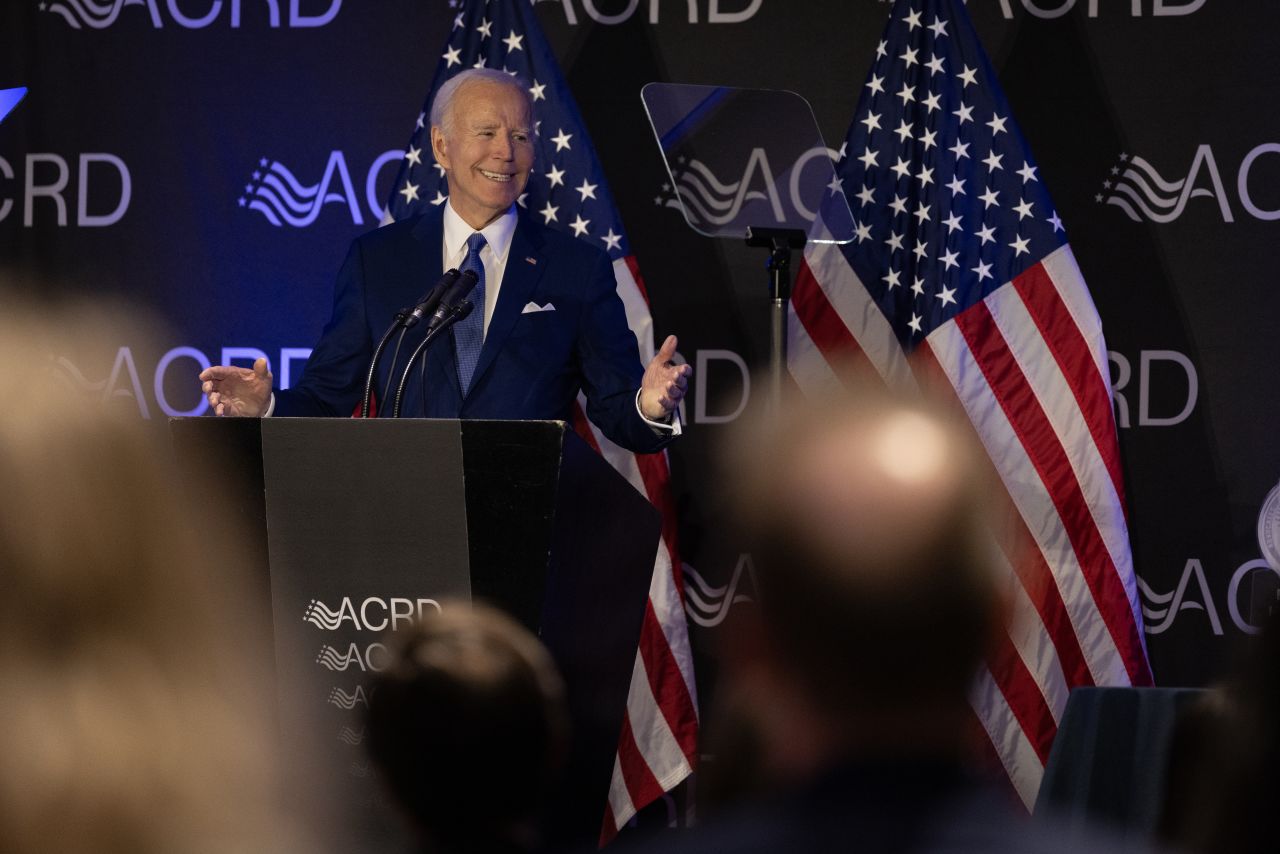 Former U.S. President Joe Biden speaks at a conference  on April 15, in Chicago.