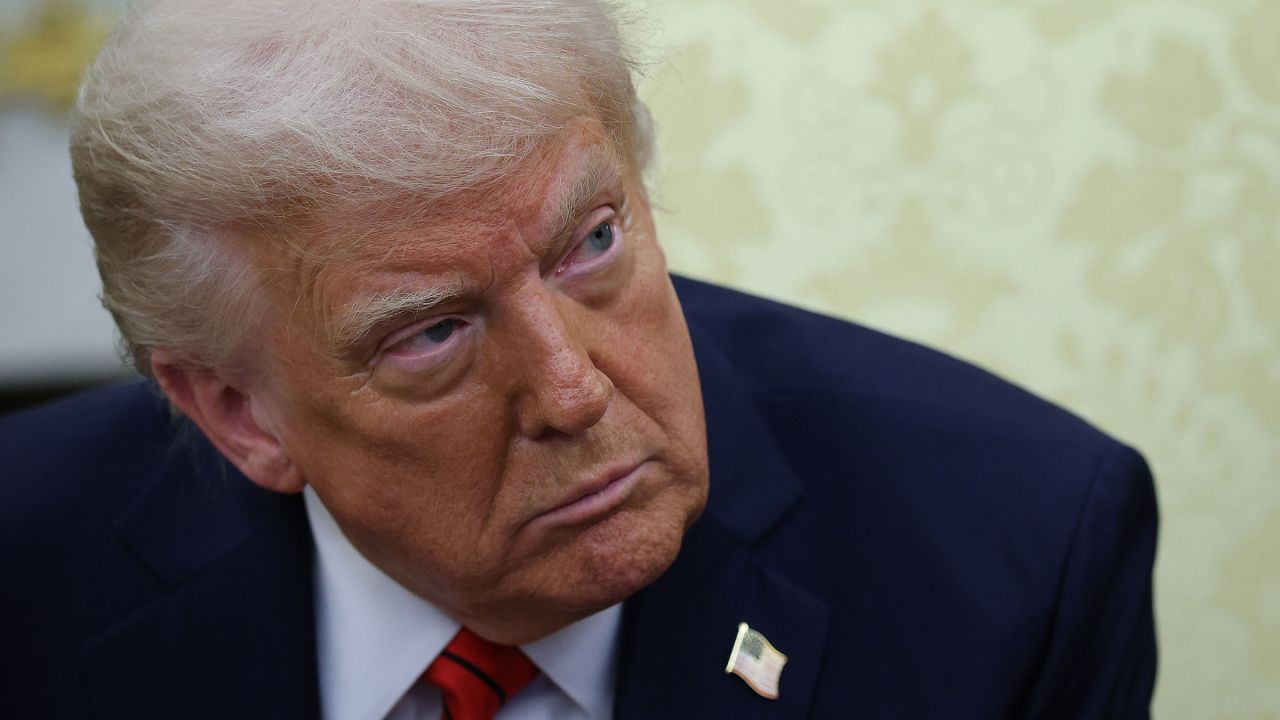 WASHINGTON, DC - APRIL 17: U.S. President Donald Trump listens to questions from reporters as he meets with Italian Prime Minister Giorgia Meloni in the Oval Office at the White House on April 17, 2025 in Washington, DC. Leader of the far-right Brothers of Italy party, Meloni is in Washington to discuss a range of bilateral issues, negotiate the 20 percent “reciprocal” tariff Trump imposed on European imports to the U.S. and to discuss pharmaceutical imports. (Photo by Win McNamee/Getty Images)